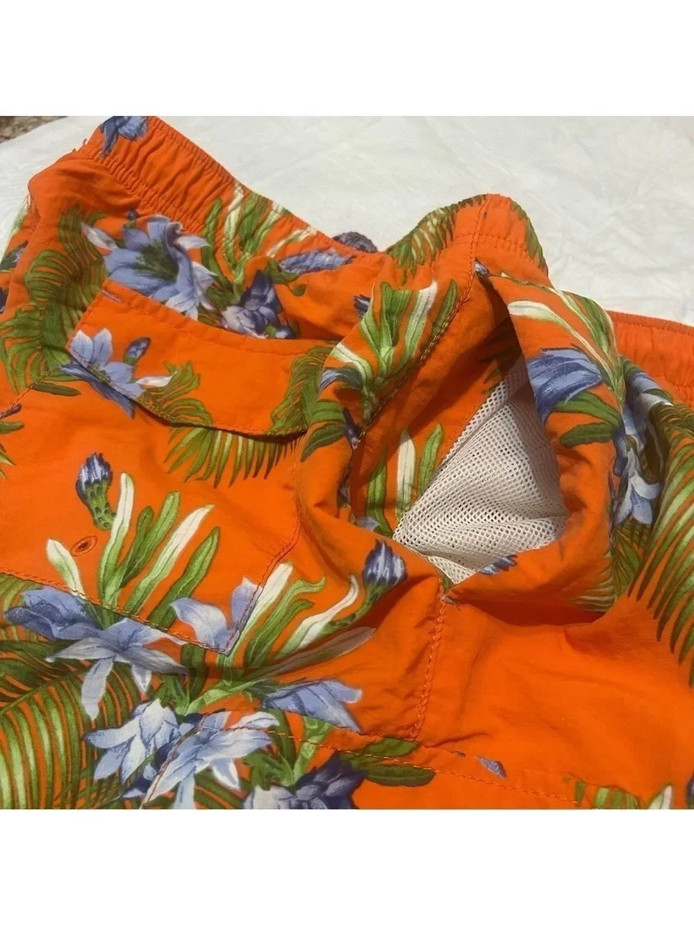Tommy Bahamas Naples Swim Trunks Tropical Large Drawstring Orange Green Pockets